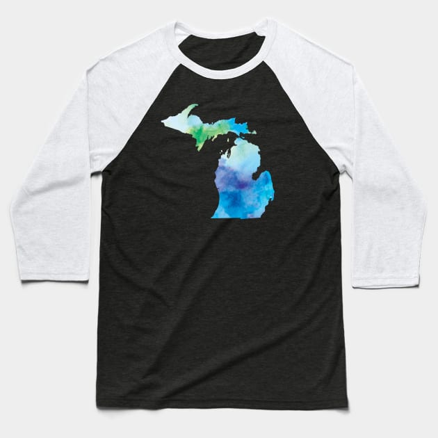 Michigan Watercolor Baseball T-Shirt by UnderwaterSky